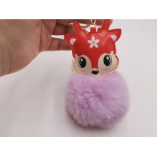 wholesale cute Red dog rabbit fur pompom ball key chain Pu dog ompom keychain for girl bag